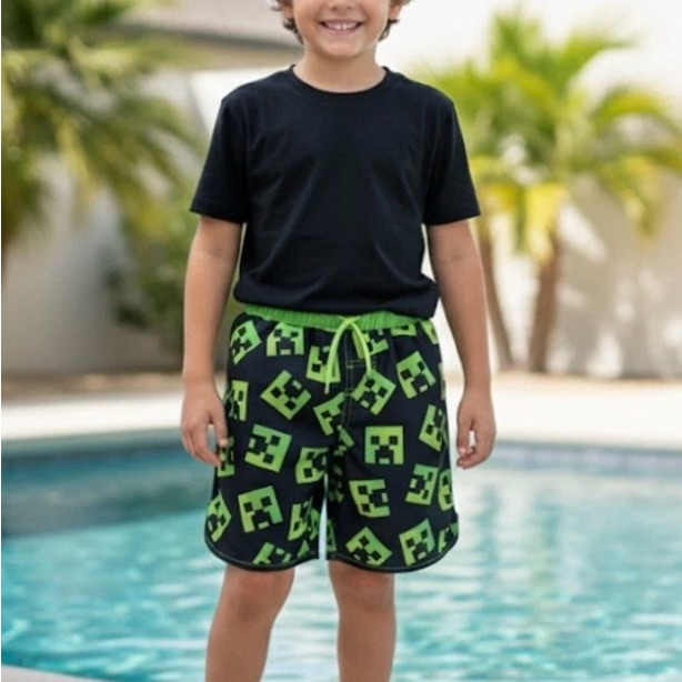 Minecraft Black And Green Graphic Swim Shorts Upf50t S 6-7